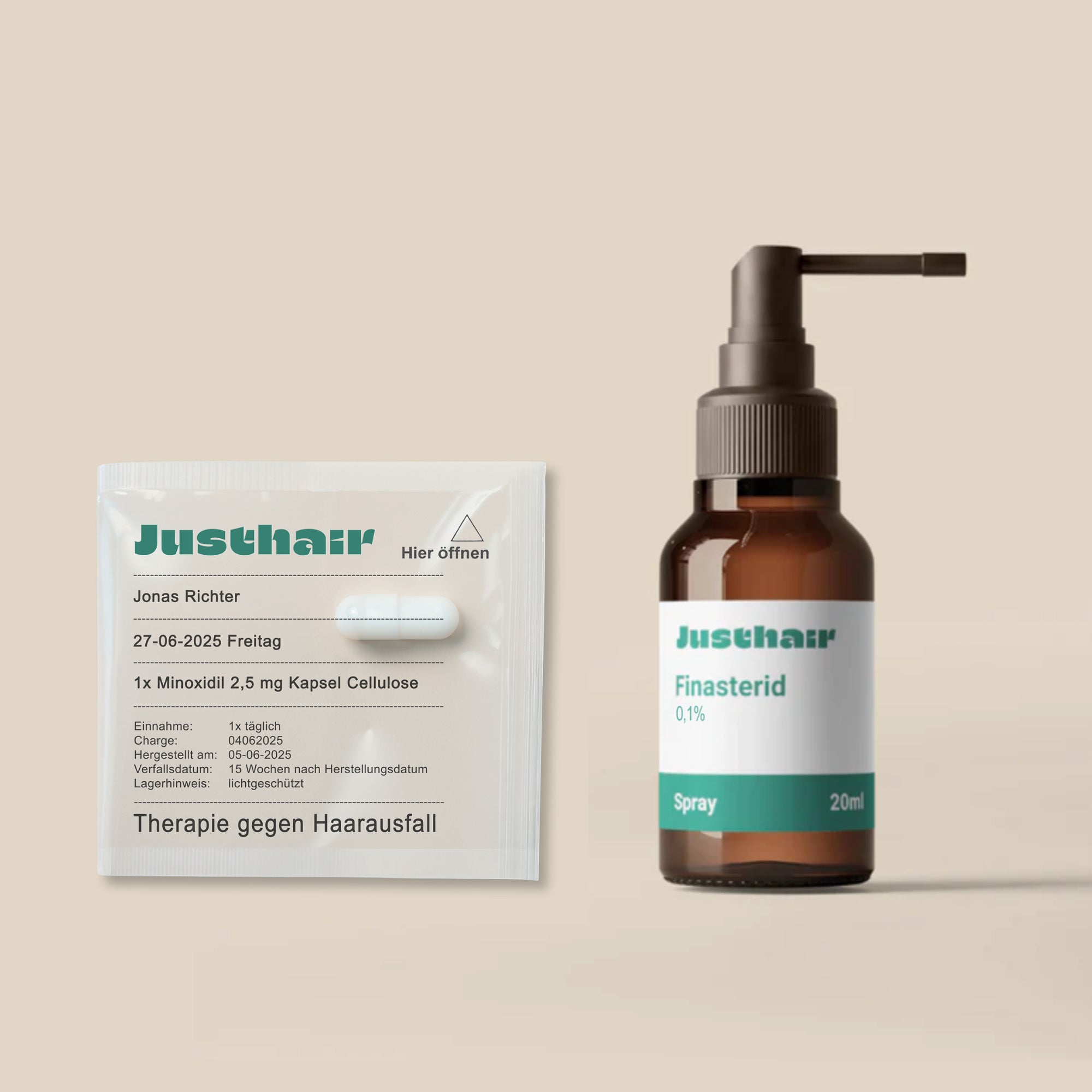 Therapie mit "Minoxidil Tabletten 2,5mg" + "Finasterid Haarlösung 0,1%"